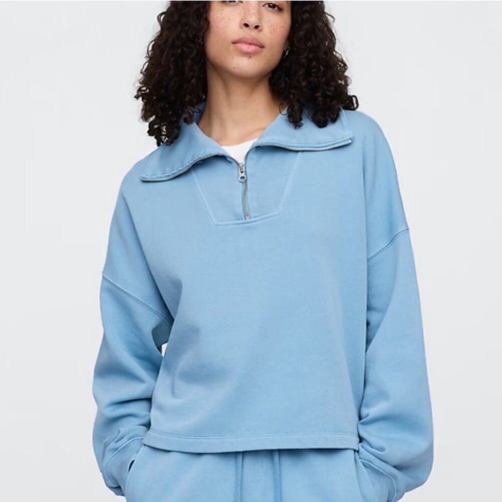 GAP Oversized Quarter-Zip Sweatshirt Blue Stone Medium